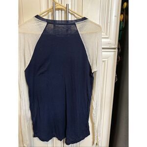 Graham & Spencer Women's Blue White Long Raglan Sleeve Pullover T-Shirt Medium